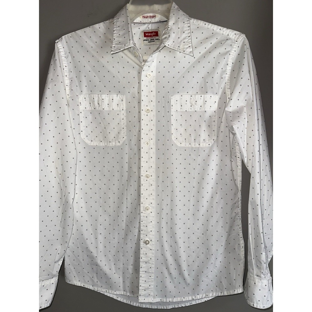 WRANGLER Men's White Vintage Wash X Print Cotton Button Down Shirt Medium